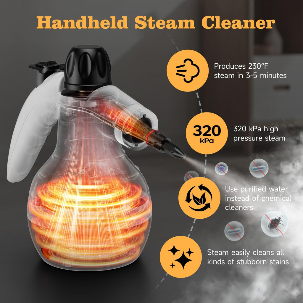TICYACK Handheld Steam Cleaner - 16 PCS Accessories & Safety Lock for Multi-Surface Deep Cleaning | White/Black