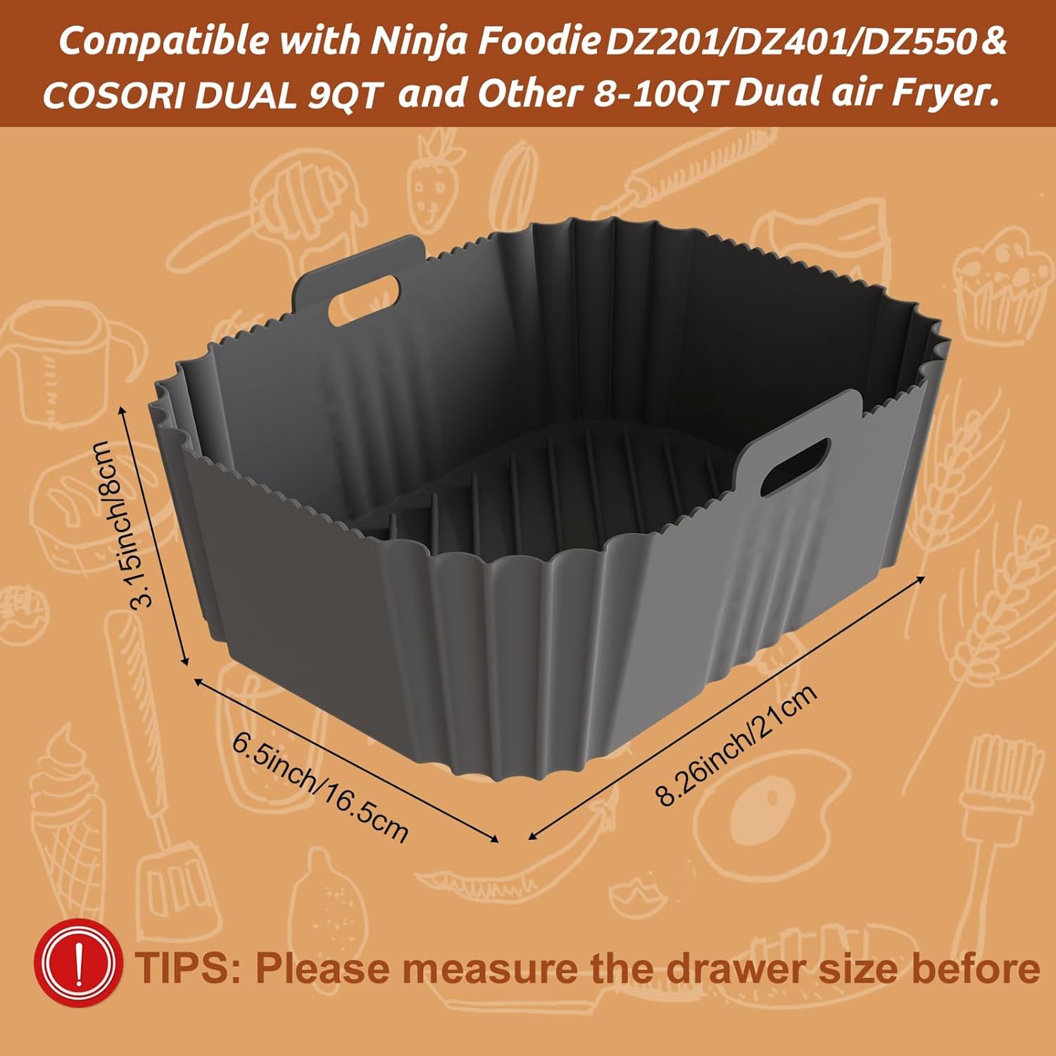 Skiennix Non-Stick Silicone Air Fryer Liners - Perfect Fit for Ninja & COSORI 8-10 QT | 2-Pack