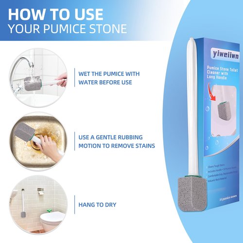 yiweiiwn Pumice Stone Toilet Cleaner with Long Handle Pumice Stone Toilet Bowl Cleaner Rust and Grease Stain Clean Suitable for Toilets Bathroom Sink,BBQ 2Handle and 10Pumices Stones(Gray)