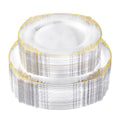 Bestluck 100 PCS Clear and Gold Plastic Plates for 50 Guests, Clear Disposable Plates Include 50 PCS Dinner Plates, 50 PCS Dessert Plates for Party, Wedding