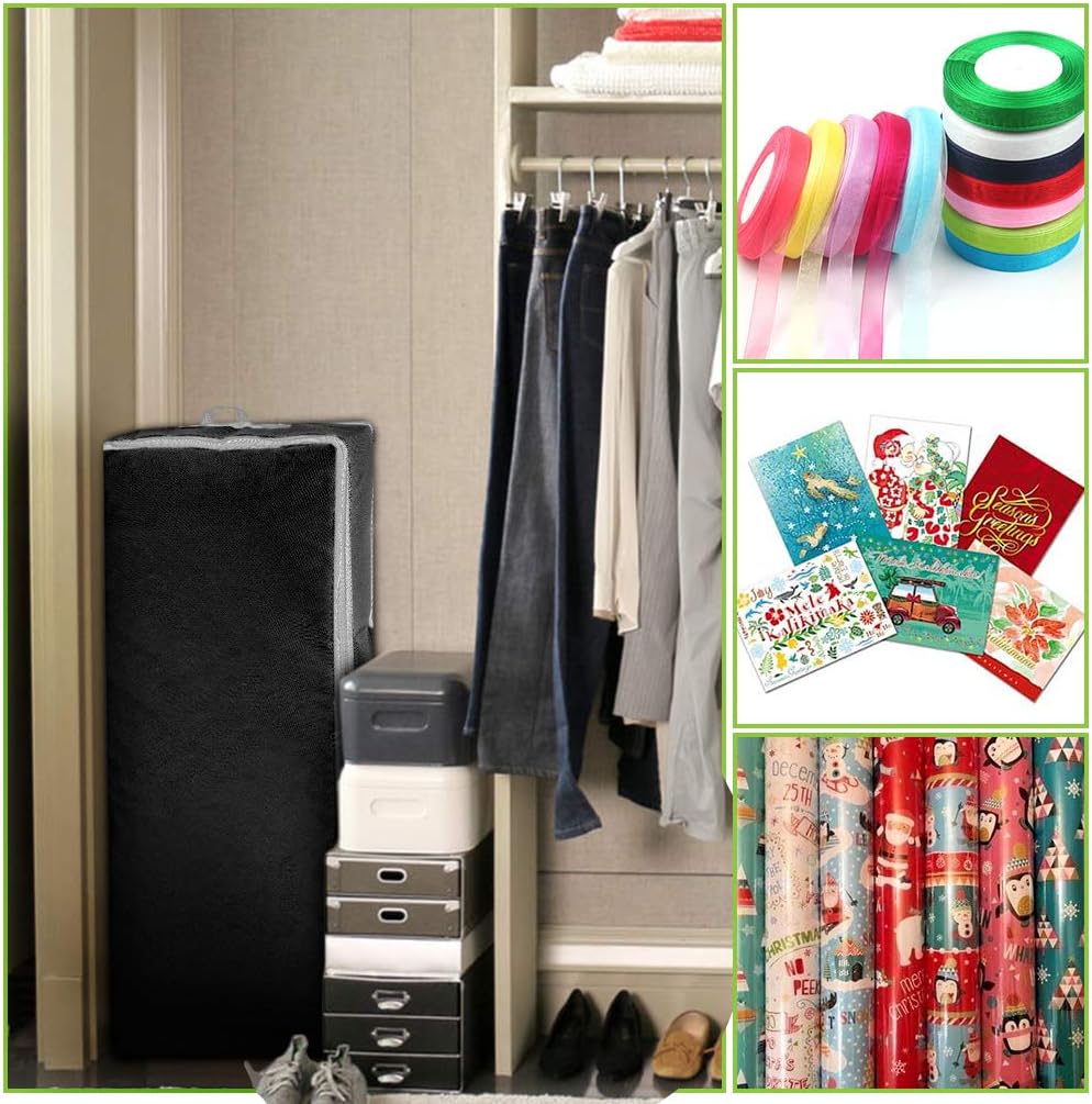 Primode Wrapping Paper Storage Container - Under Bed Gift Wrap Organizer | 41"x14"x6" | Holds 18-24 Rolls Up to 40" | Durable 600D Oxford Material | Includes Pockets for Ribbons and Bows (Black)