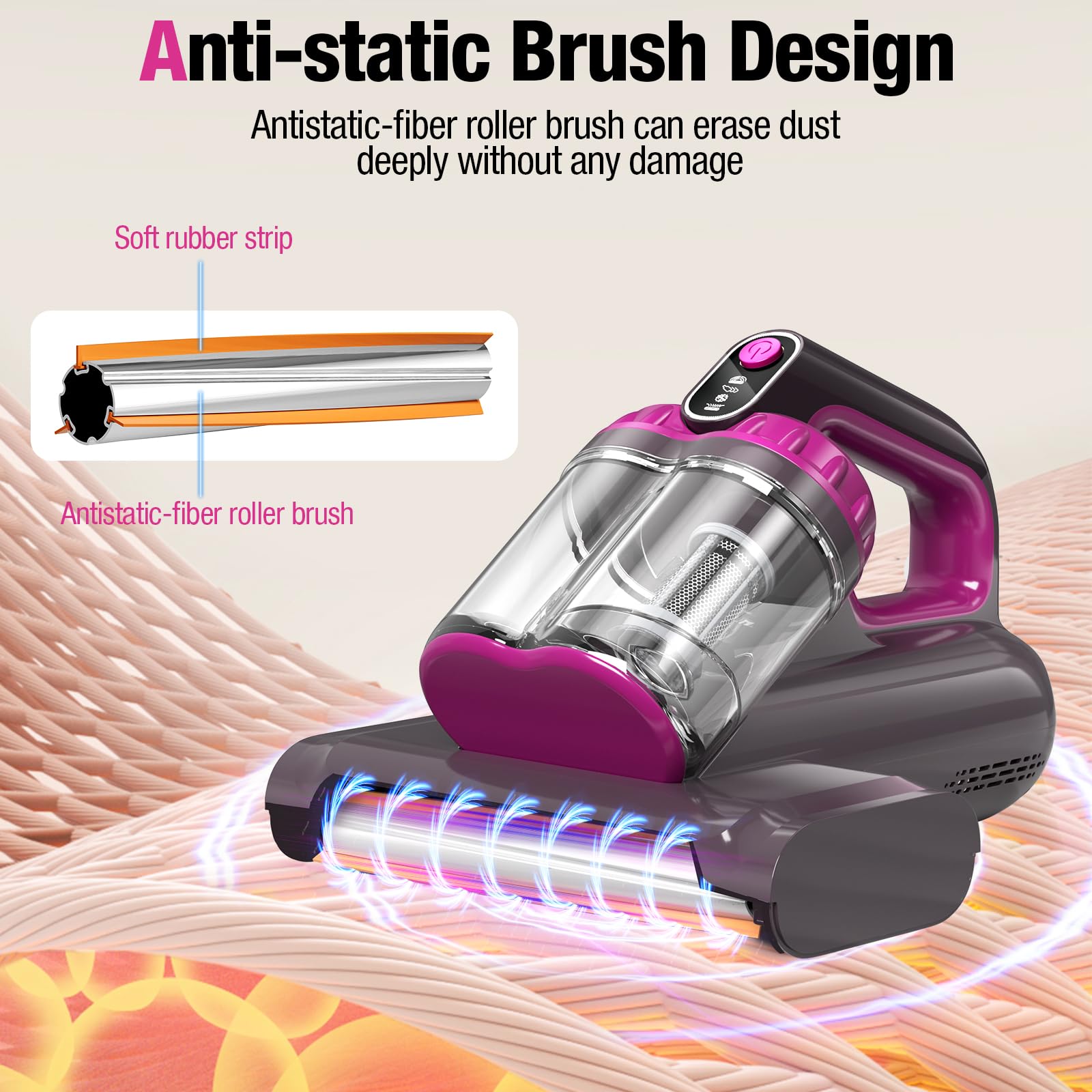 BYHUME Mattress Vacuum Cleaner, 17Kpa 650W Bed Vacuum Cleaner, 273nm UV-C Light & Ultrasonic 145°F Heating, 80000 RPM/Min Brushroll Rotation, Wide Suction Port for Pillows Cribs Sofa, Black Corded