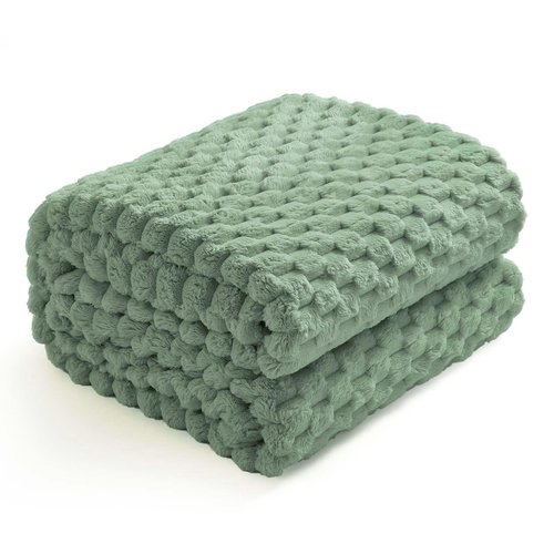 Excervent Flannel Fleece Throw Blanket (50x40 inches), Hexagon Jacquard Decorative Fuzzy Warm Blankets for Kids, Super Soft Cozy, Suitable for All Seasons, Sage Green