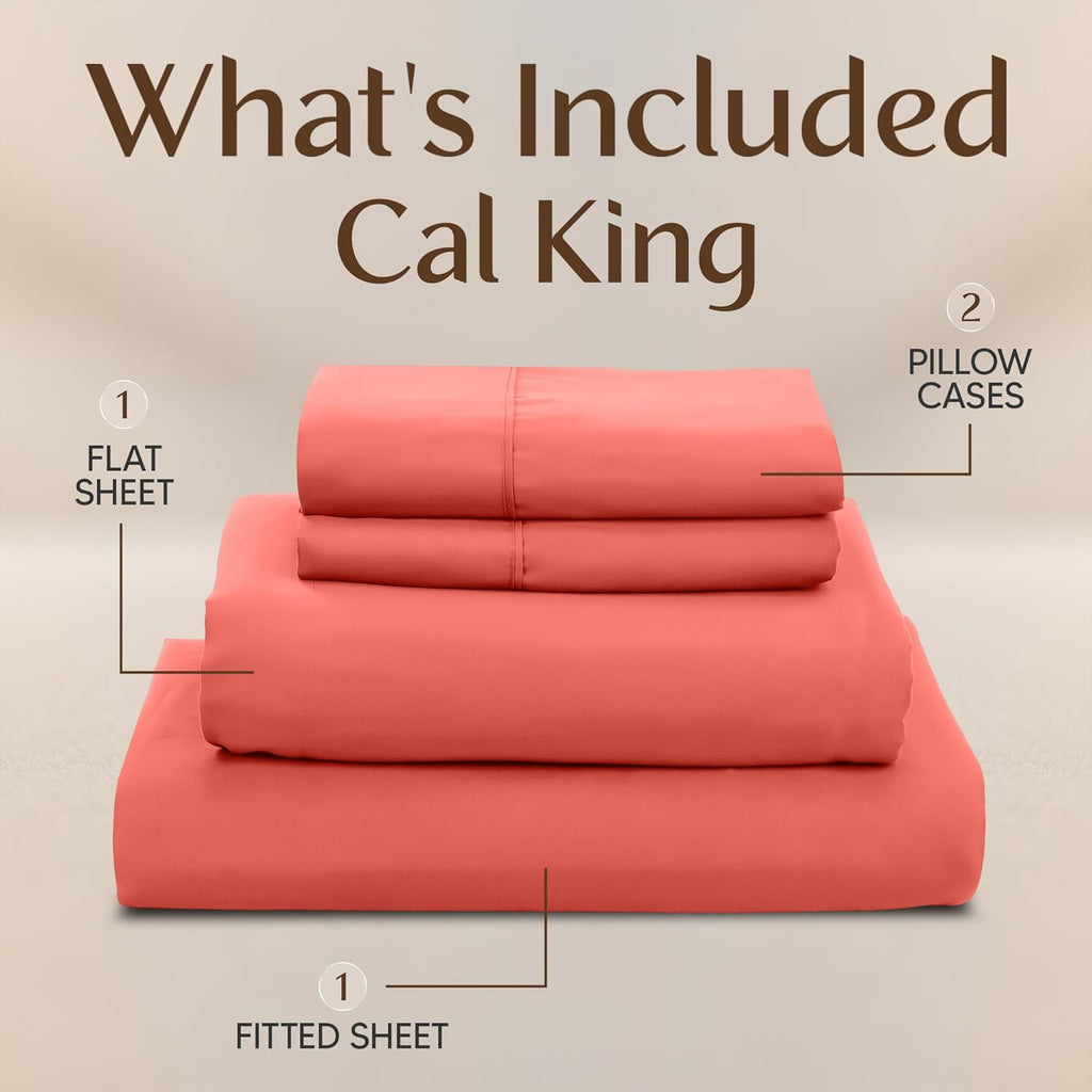 Utopia Bedding California King Sheet Set - Soft, Breathable Microfiber | 4-Piece in Coral
