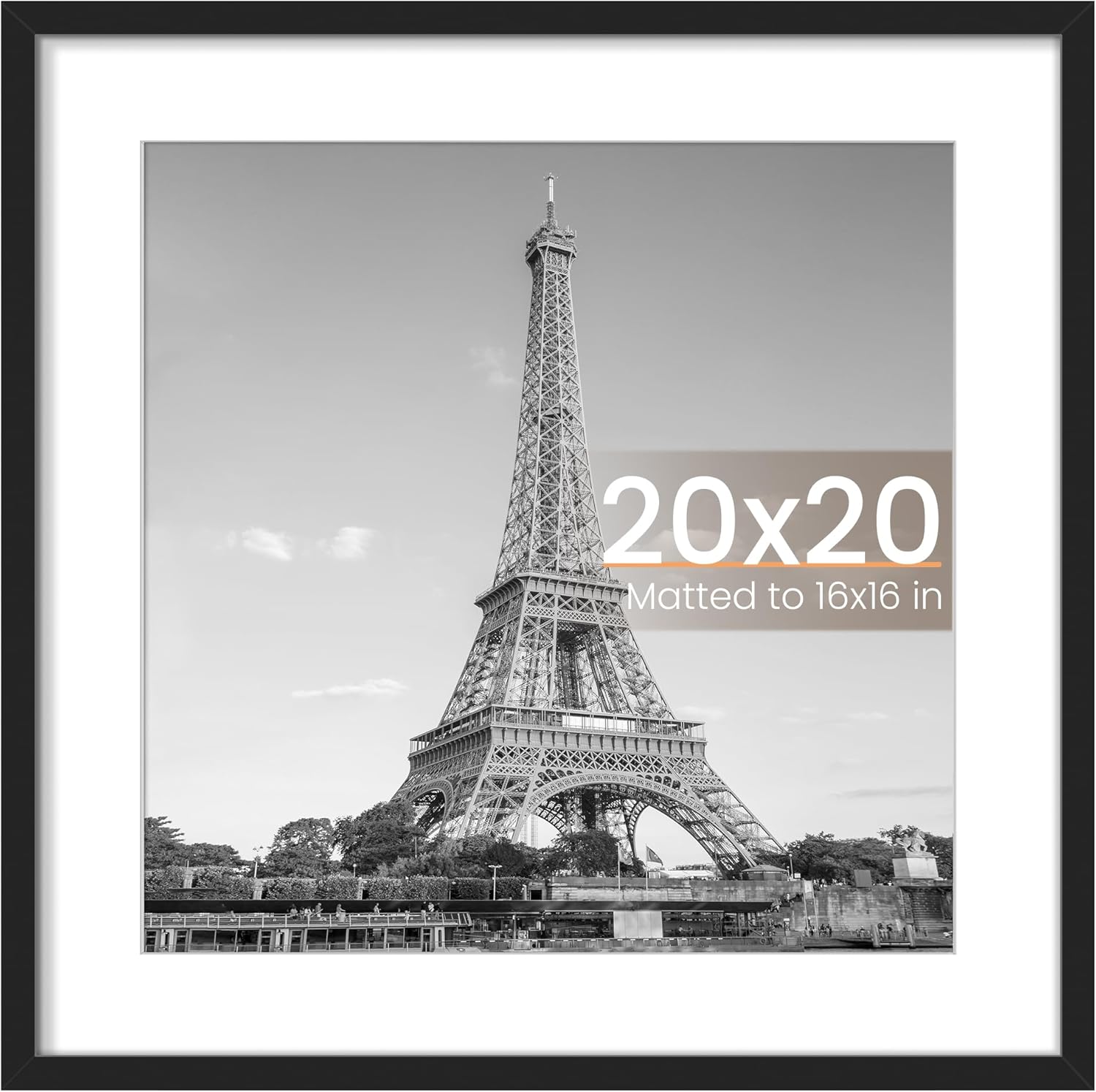 Upsimples 20x20 Picture Frame - Versatile Display for 16x16 Photos with Mat | Black, 1 Pack