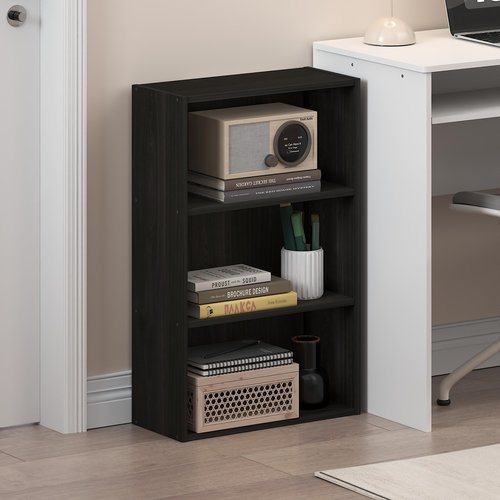 Furinno Basic Book Shelf, 3-Tier Bookshelf, Cube Storage Organizer Bookcase with Open Shelf, 7 x 17 x 26, for Living Room, Bedroom, Home Office, Espresso