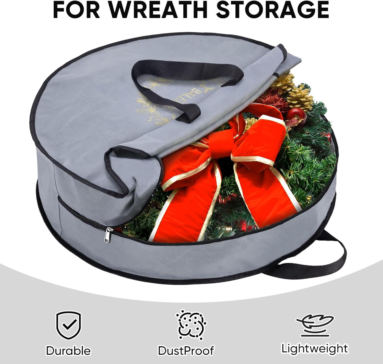BALEINE Wreath Storage Bag - 2 Pack Christmas Wreath Container with Reinforced Handle (Grey, 30" x 8")