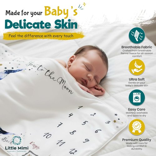 Baby Milestone Blanket, Monthly Baby Blanket for Boys and Girls, Soft Fleece Newborn Photography Prop for First 12 Months, Infant Photo Blanket, Machine Washable, 39 x 47 Inch
