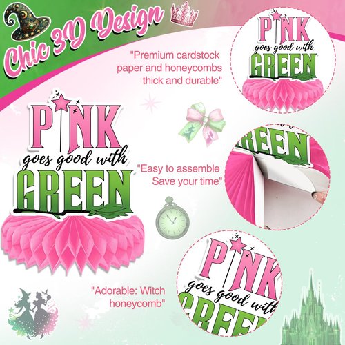 Witch Party Decorations Pink and Green Happy Birthday Banner Hanging Swirls and Honeycomb Centerpieces Witch Theme Party Decorations for Girls Women Birthday Party Supplies
