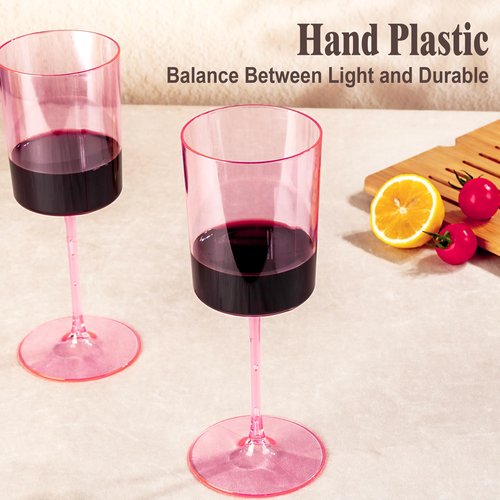 Ciaell 12 Pack Pink Plastic Wine Glasses - 14Oz Plastic Wine Glasses with Stem - Disposable Stemmed Wine Glass for Parties & Weddings & Outdoor & Easter