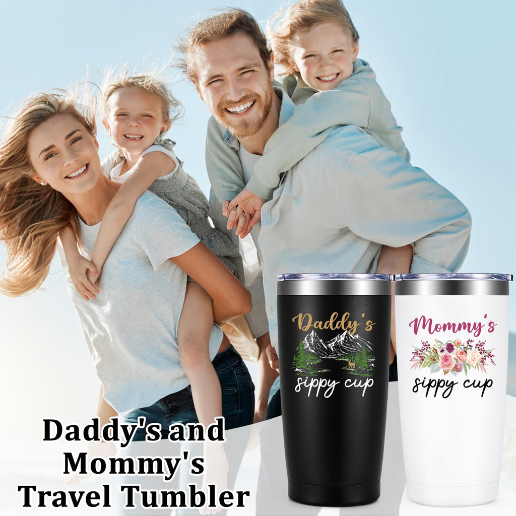 Qtencas New Parents Gifts for Couples, Daddy's Sippy Cup and Mommy's Sippy Cup Tumbler Set, Mom and Dad Gift, Father's Day Thanksgiving Christmas Baby Shower Gifts for First-Time mom and Dad, 20oz