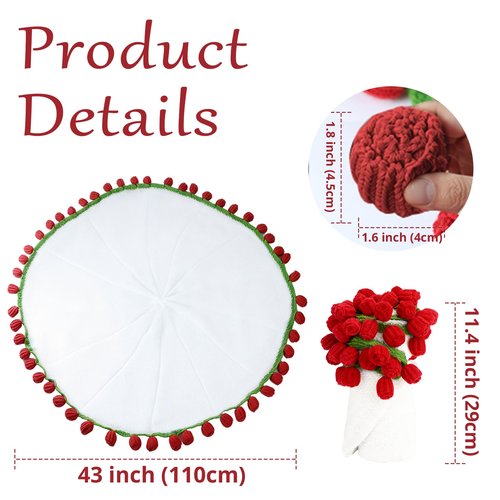 Sokfone Flower Blanket - Crochet Rose Blanket with Bouquet Blankets, Knitted Throw Blankets for Birthday, Wedding, Anniversary,Home Decor (43 inch - Finished Red)