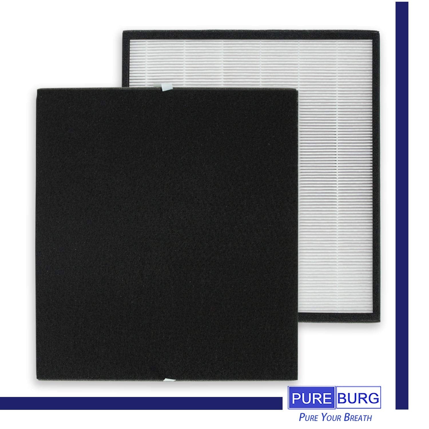 PUREBURG FLT5900 Replacement Filter Set Compatible with GermGuardian AC5900WCA Air Purifier Filter J, 1-Pack H13 HEPA +Activated Carbon Pre-Filters x 2