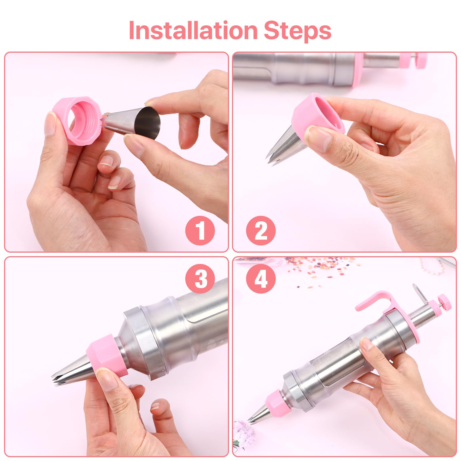 Icing Decoration Gun Set, Stainless Steel Dessert Decorating Syringe Set, Cupcake Frosting Filling Injector with 6 Icing Nozzles, 3 Cream Scraper, 2 Offset Spatula, 2 Nozzle Brush for Kitchen Baking