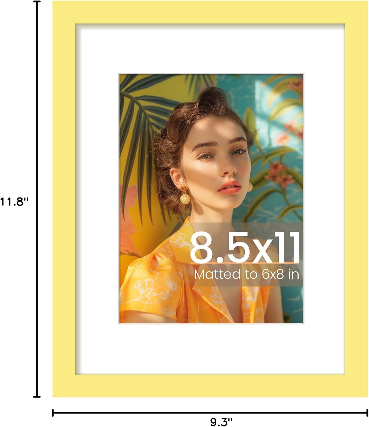 Upsimples 8.5x11 Picture Frame - Versatile Display for 6x8 Photos with Mat or 8.5x11 Without - Yellow, 1 Pack