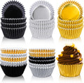Whaline Graduation Cupcake Liners - 300 Pcs Black, Silver & Gold Foil Baking Cups for Parties