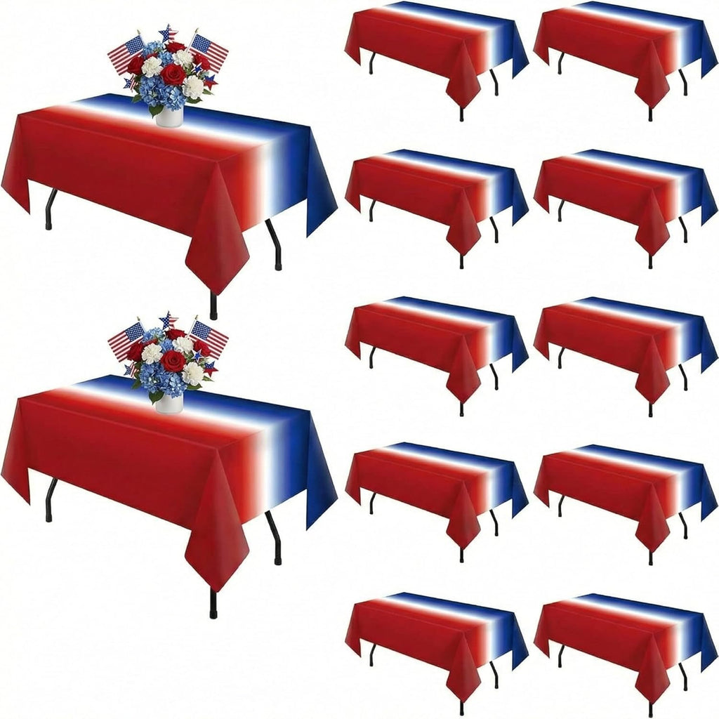 Oudain 12 Pack Patriotic Tablecloths - 54" x 108" Red, White & Blue Gradient for 4th of July Celebrations