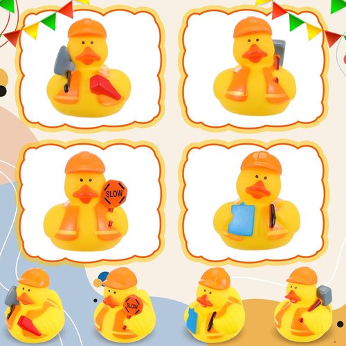 Jexine Rubber Ducks - 24 Assorted Fun Styles for Birthday Parties & Bathtub Play | Construction Theme