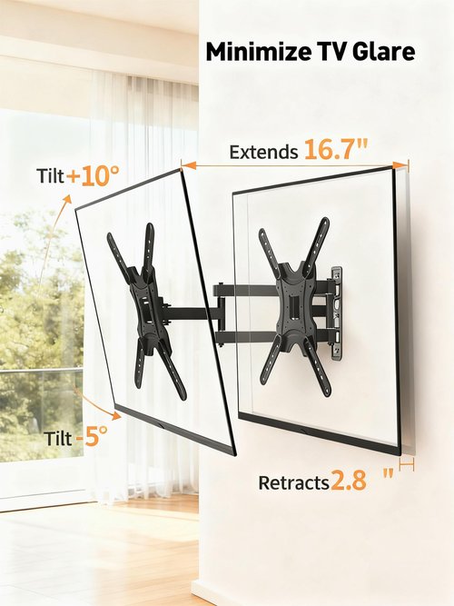 RJOP Full Motion TV Wall Mount, Swivel Tilt Extension,Tv Brackets for Wall Mount for 19-55 Inch LED LCD Flat Curved Screen TVs/Monitors,Universal TV Mount wth Max VESA 400x400mm Up to 66lbs