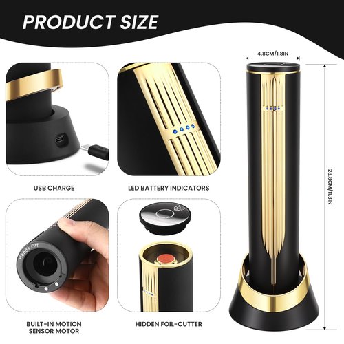 Electric Wine Bottle Opener with Charging Base & Built-in Foil Cutter – Rechargeable Intelligent Touch-Activated Automatic Corkscrew – Luxury Christmas Wine Gifts for Women, Men, Seniors