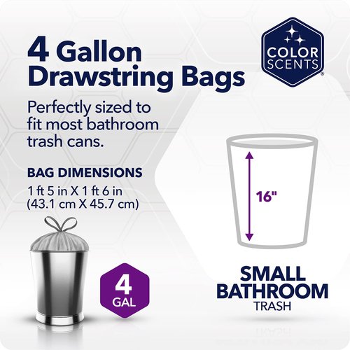 Color Scents Small Trash Bags - 4 Gallon, 720 Total Bags (12 Packs of 60 Count), Twist Tie (4 unique scent + color combinations) with Microban
