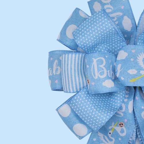 Montekin Large Baby Shower Bows - 20x11 Inch Wired Burlap Wreath Bow for Boys & Girls | Spring Decor (Blue)