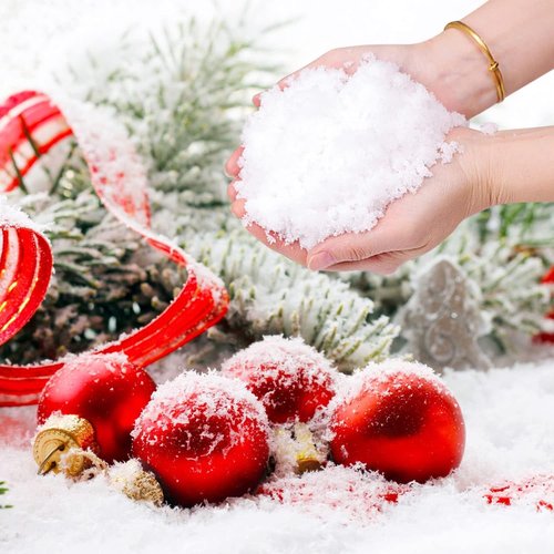 Hatisan 13 Ounces Fake Snow Decoration - Artificial Snow for Christmas & Crafts | Dry Plastic Snowflakes for Holiday Displays