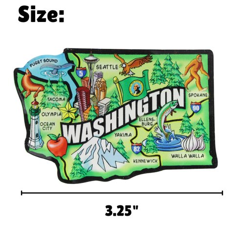 Washington State Map Acrylic Magnet, Pacific Northwest Travel Fridge Souvenir, Collectible Keepsake, 3.25 x 2.25 Inches