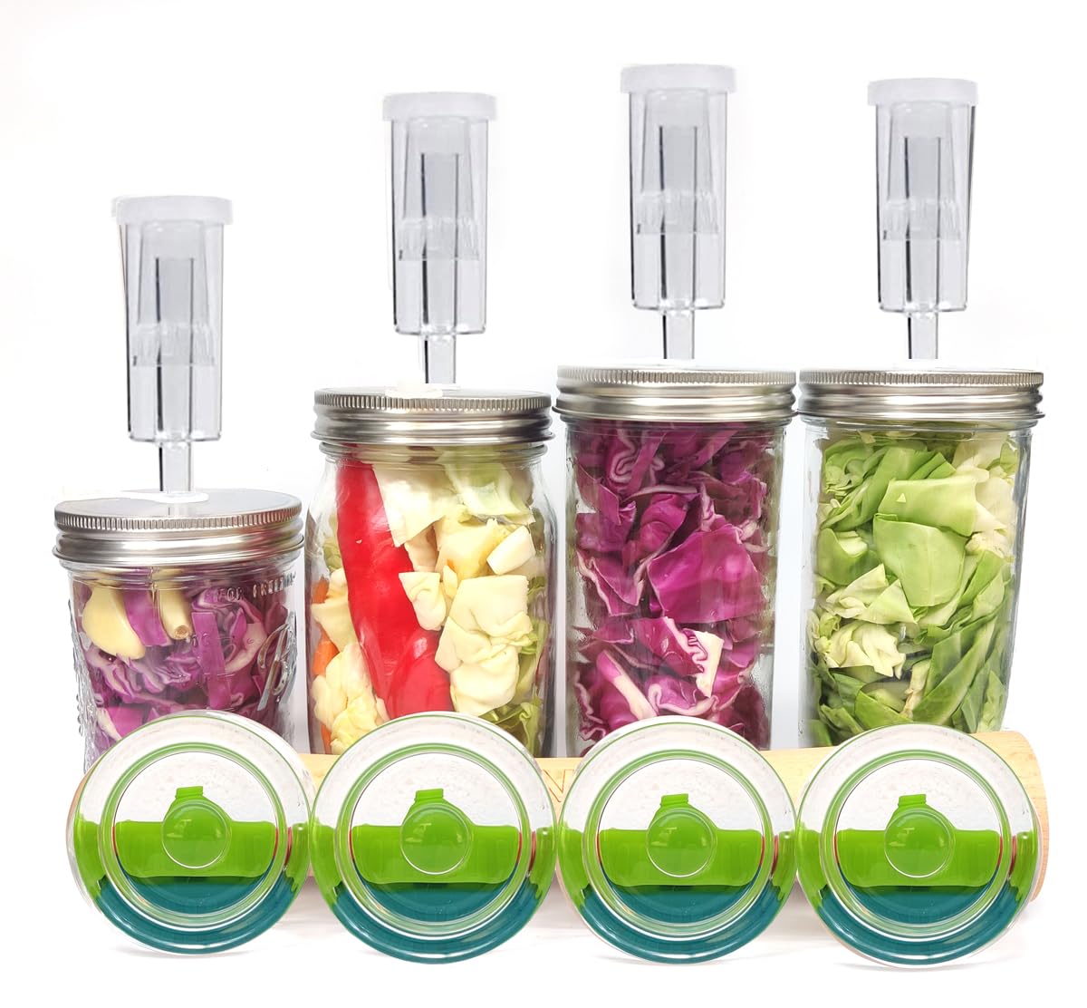 KUNNV Glass Weights Mason Jar Fermentation kit for Wide Mouth Mason Jars Vegetable Sauerkraut Fermenting whit Easy Grip(Jars Not Included) (4 Glass weight)