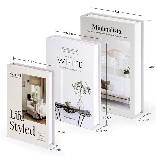 Bahhatii Decorative Fake Books with Hidden Storage, Large Faux Book Boxes for Coffee Table Home Decor, Set of 3, Ivory
