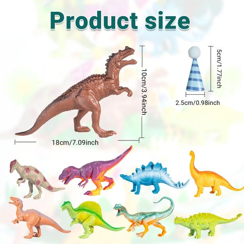 18 Pcs Dinosaur Birthday Party Decorations, Dinosaur Cake Toppers Mini Birthday Hat Animal Figure Model Cake Decoration with Mini Hat for Themed Birthday Party