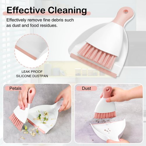 NACENA Mini Dustpan and Brush Set, Small Broom and Dustpan Set Dust Pan and Mini Hand Broom Dustpan and Broom Combo Compact for Home Table Keyboards Sofa Kitchen, Pink