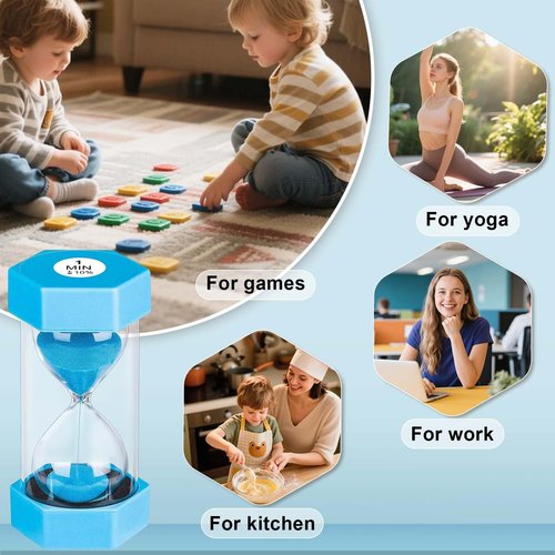 YLTIMER Hourglass Sand Timer 5 Minute, Plastic Unbreakable Hexagon Hourglass Sand Clock 5 Min, Reloj De Arena 5 Minutos, Colorful Hour Glass Sandglass for Classroom Games Kitchen (Blue)