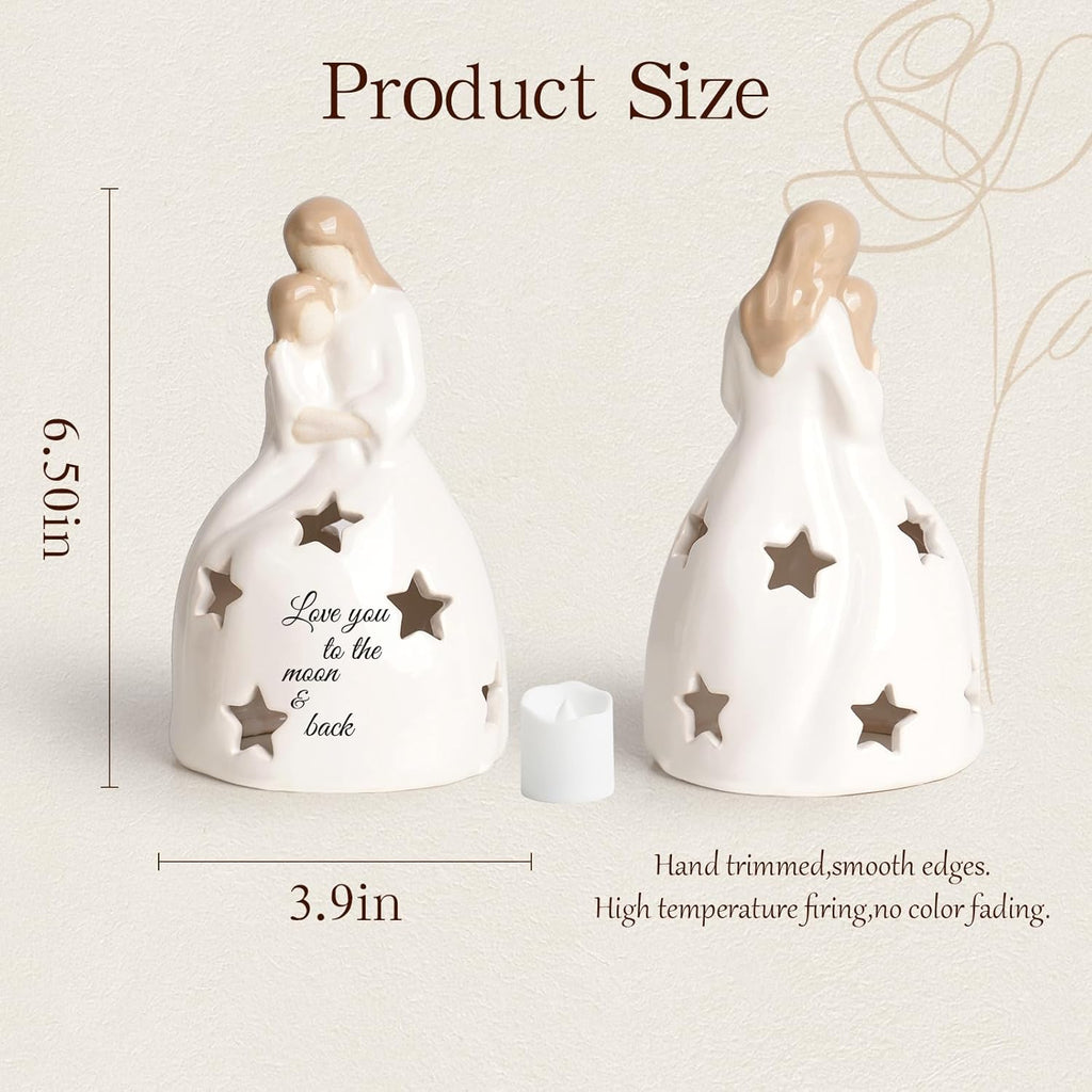 Regine Switzerland | Mother and Daughter Figurine - Heartwarming Candleholder Statue with LED Light