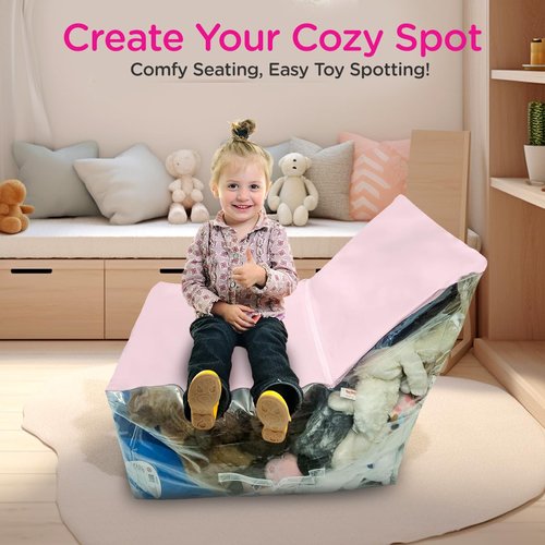 FIVESTARBABY Clear Stuffed Animal Storage Chair for Kids – Plush Toy Organizer Seat, Transparent Stuffed Animal Storage for Bedroom & Playroom, Holds Plush Toys - Pink