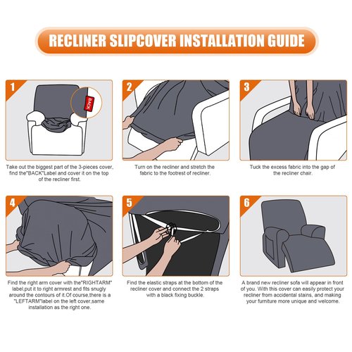 VANSOFY Recliner Chair Covers, 3-Pieces Stretch Recliner Covers for Recliner Chair Soft Reclining Chair Slipcover Furniture Protector for Dogs Cats(Charcoal Gray)