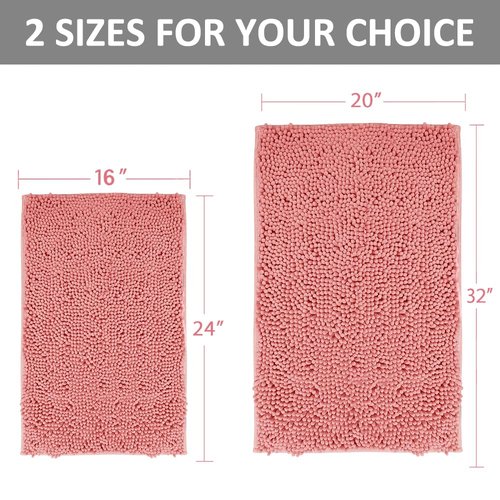 Pink Bathroom Rugs Chenille Bath Mat Set 2-Piece Bath Rugs for Bathroom Extra Soft Bath Mats for Bathoom Non Slip Absorbent Shag Bathoom Carpet