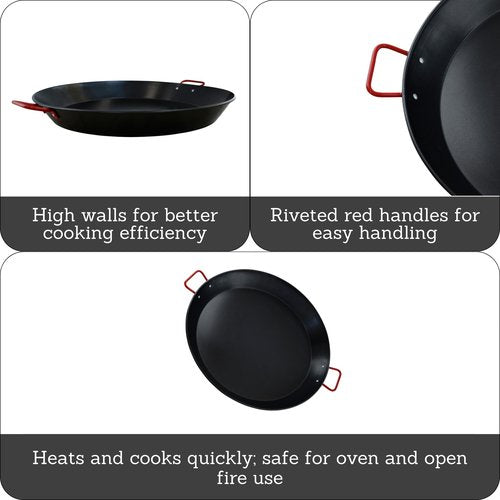 IMUSA USA 10" Carbon Steel Coated Nonstick Paella Pan, Black, Red Handles