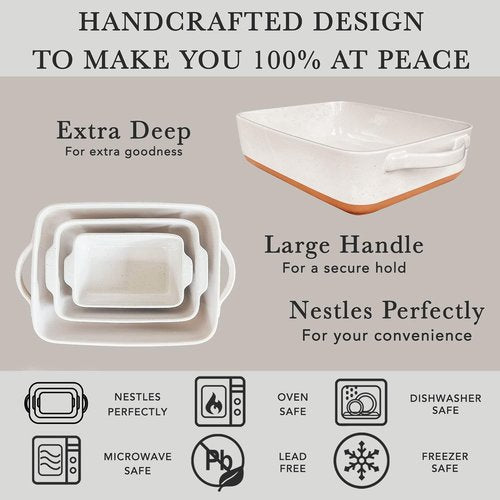 Mora Baking Dishes Set - 7x11in Porcelain Casserole & Bakeware, Oven-to-Table, Freezer Safe - White