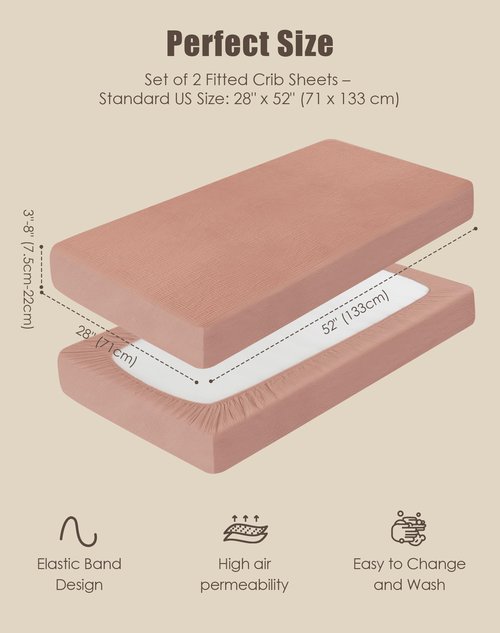 SWEET DOLPHIN 2-Pack Muslin Crib Sheets for Boys & Girls, Ultra Soft Breathable 40S Long-Staple Cotton Fitted Baby Sheets for Standard Crib Mattress 52"x28", Light Bean Paste- Nursery Essentials