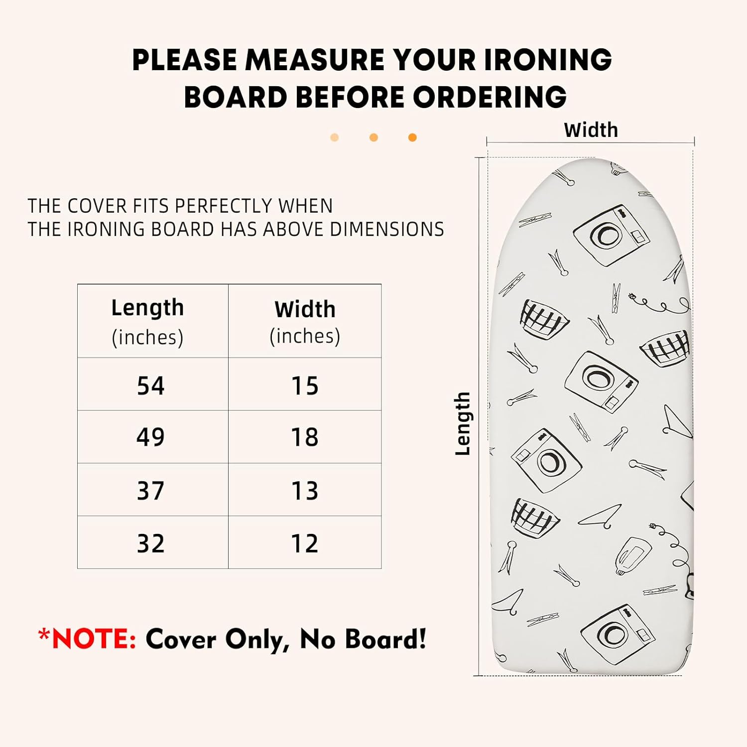 Seiritex Over The Door Ironing Board Cover - Heat Reflective 3-Layer Padding | 13 x 37 Inch, White