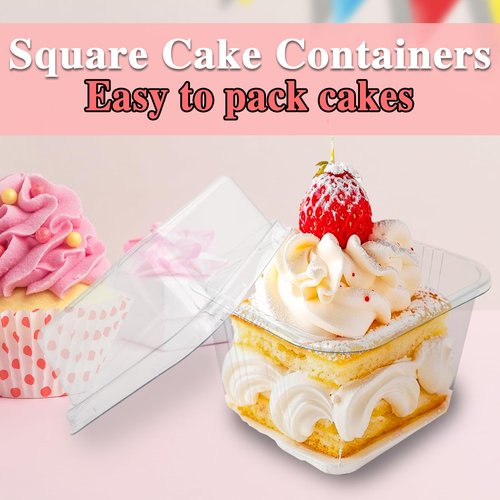 Alaeseje 60 Pack 8 oz Plastic Dessert Cups with Lids and Spoons,Square Parfait Cups Disposable Cake Containers with Lid for Ice Cream,Pudding,Yogurt Fruit,Mousse