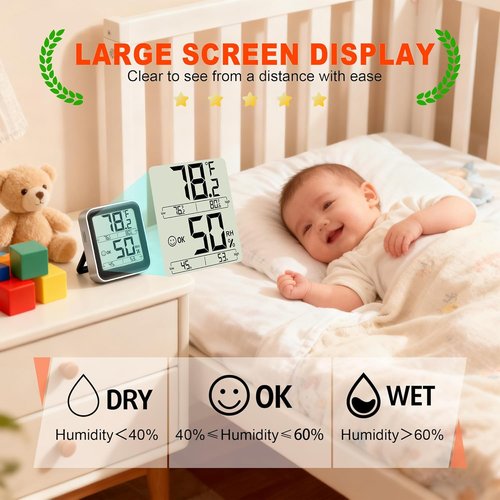 Antonki Digital Room Thermometer & Hygrometer - Accurate Temperature & Humidity Sensor with Max/Min Records | AAA Battery Included