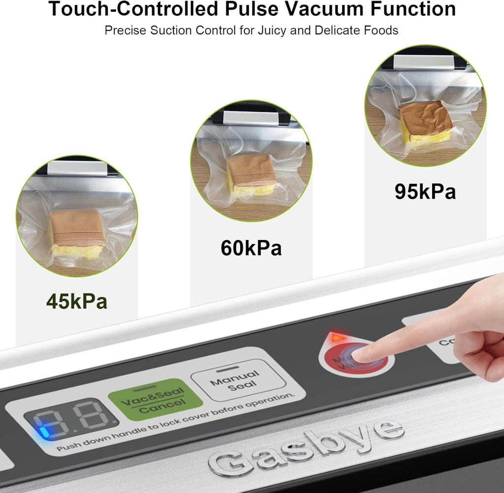 Vacuum Sealer Machine - 95kPa Precision with Double Heat Seal for Dry/Moist Food | Easy-Lock Handle & Built-in Storage - Silver