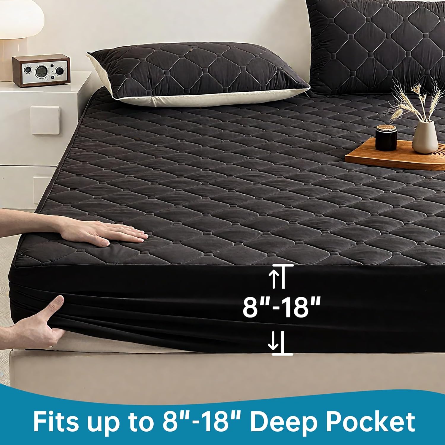 Skiennix Waterproof Twin Mattress Protector - Lab Tested Leakproof, Oeko-TEX Certified, Breathable & Noiseless | 18" Deep Pocket, Machine Washable (Black)