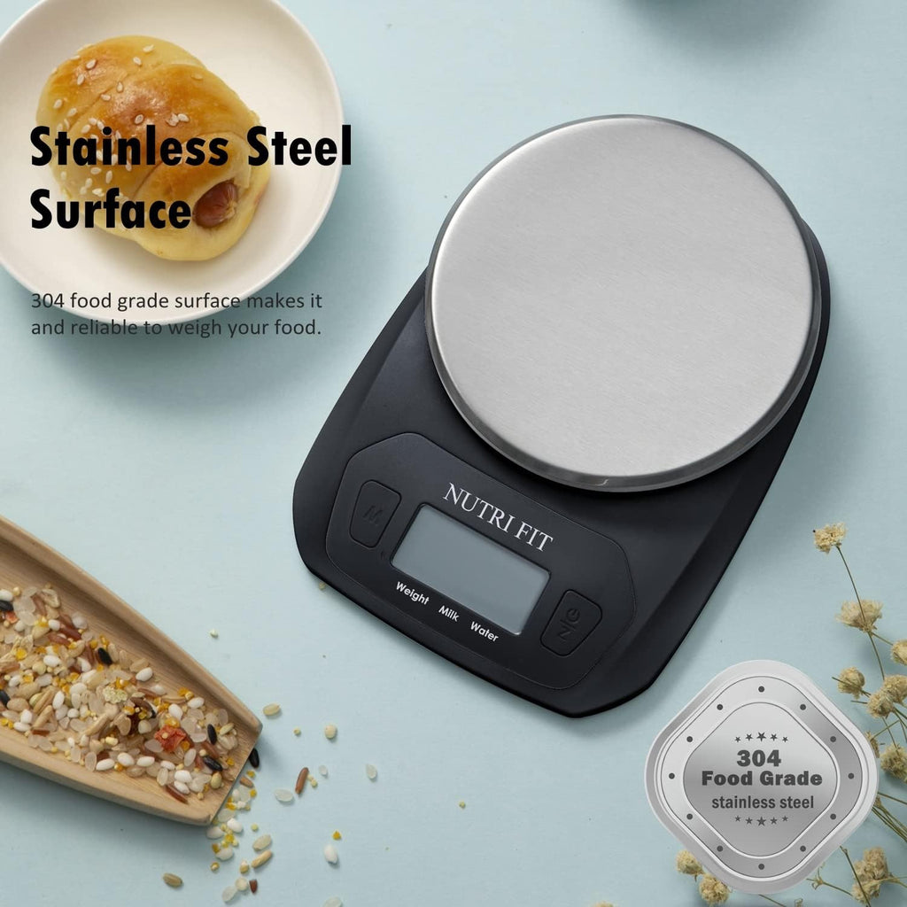 NUTRI FIT Digital Food Scale - Accurate Weight Measurement in Grams & OZ | Stainless Steel, Black