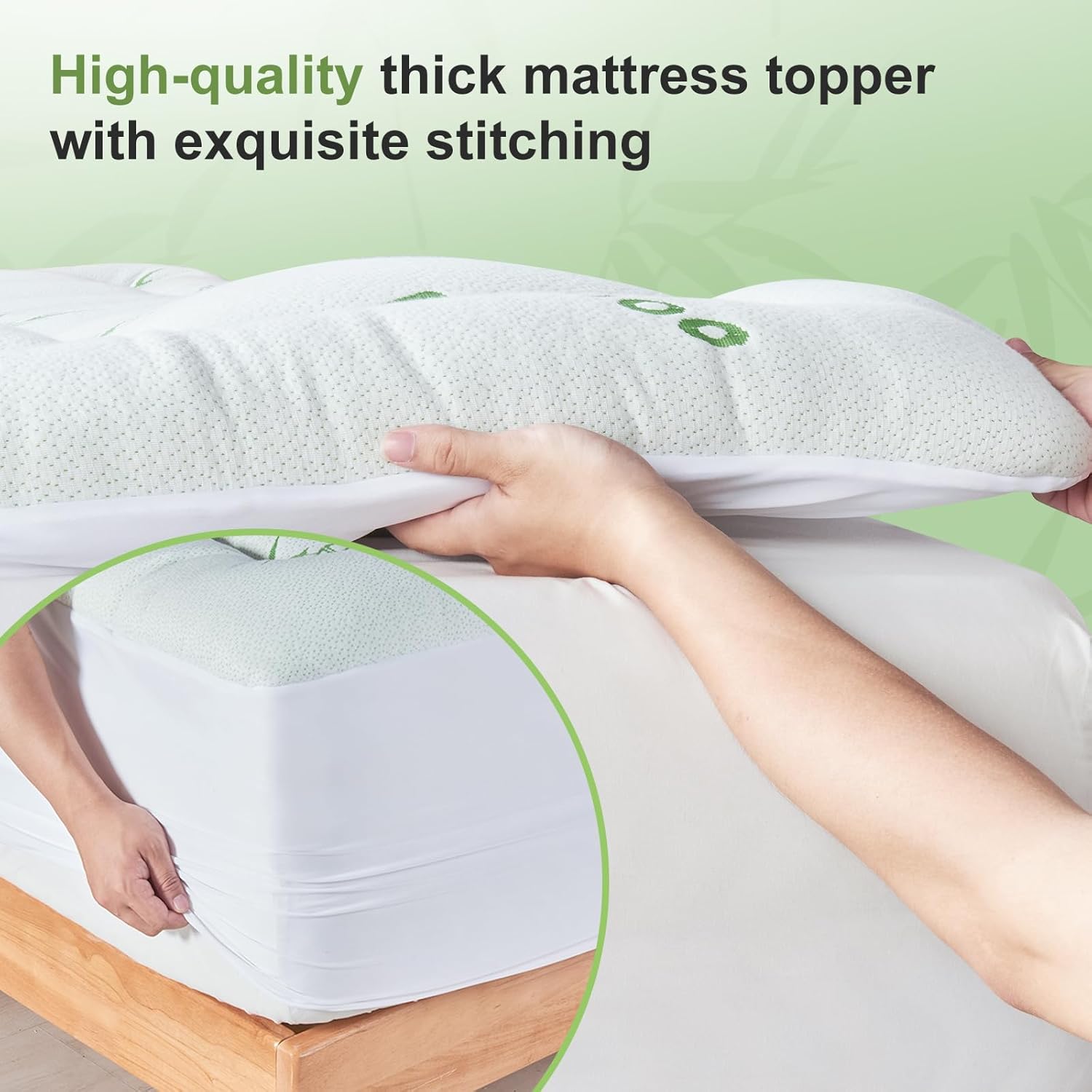 Skiennix Queen Size Mattress Topper - Soft Bamboo Viscose Pillow Top for Back Pain Relief | Cooling Protector, 8-21 Inch Deep Pocket, White