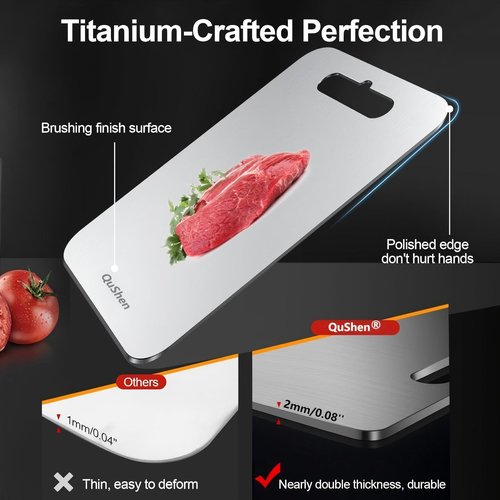 QuShen Titanium Cutting Board - 100% Pure Titanium Double Sided Chopping Board for Kitchen, Dishwasher Safe, Easy to Clean (18"L x 12"W)
