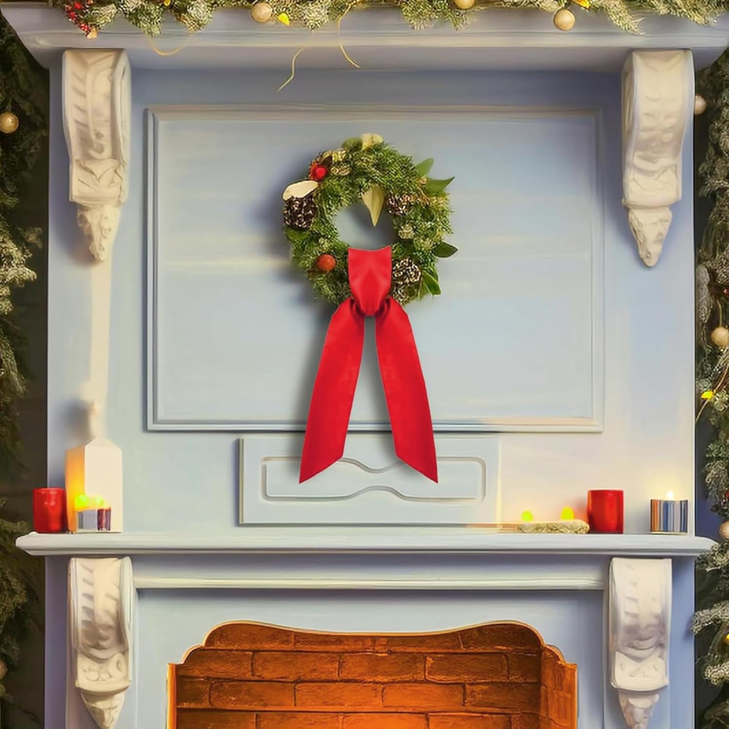 RunNico Front Door Wreath Blank Sash - Red 3.3" W x 52.8" L for Christmas & Halloween Decor