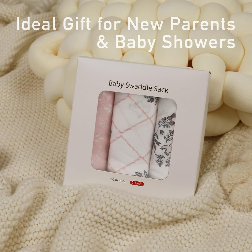Skiennix Baby Swaddle Sleep Sacks - 3-Pack Organic Cotton Wraps with Adjustable Wings | Soft & Breathable for 0-3 Months